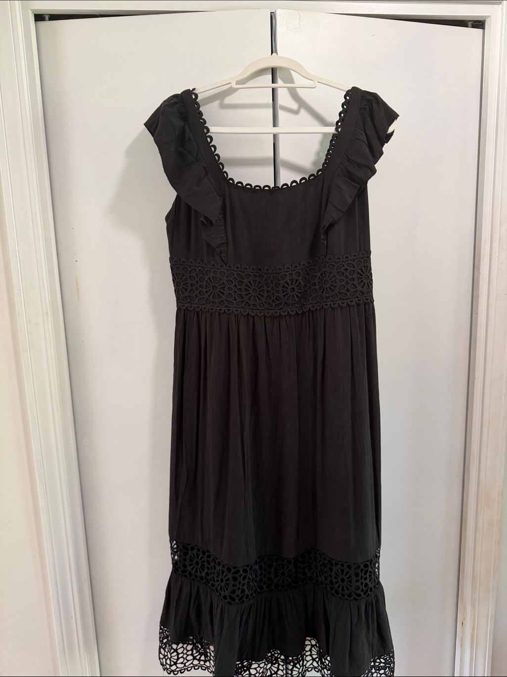 Fat Face Black Maxi Dress With Crochet Waist And Hem